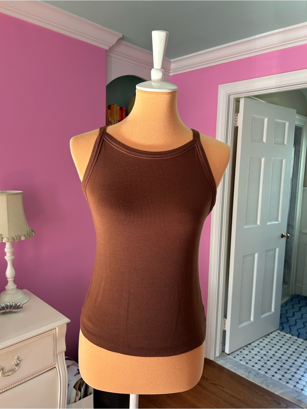 Sweet Romeo Brown Ribbed Tank Top